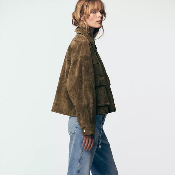 Zara Olive Brown natural suede leather bomber jacket - Picture 11 of 11